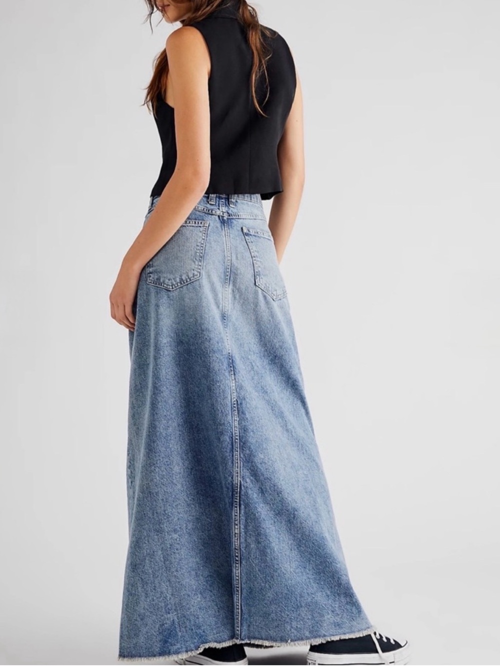 Free People We The Free Come As You Are Long Denim Jean Maxi Skirt 0 - Picture 2 of 9